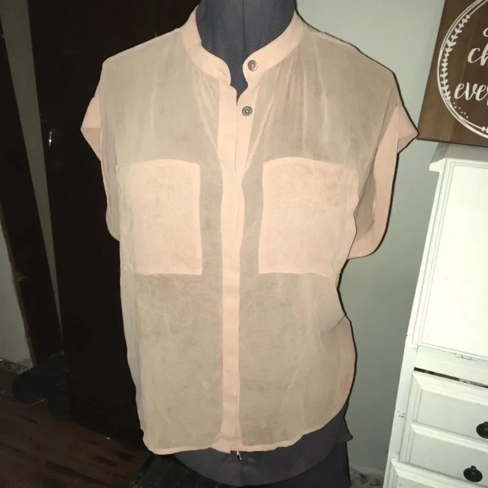 CAbi Sheer blush pink flowy business casual S blouse
